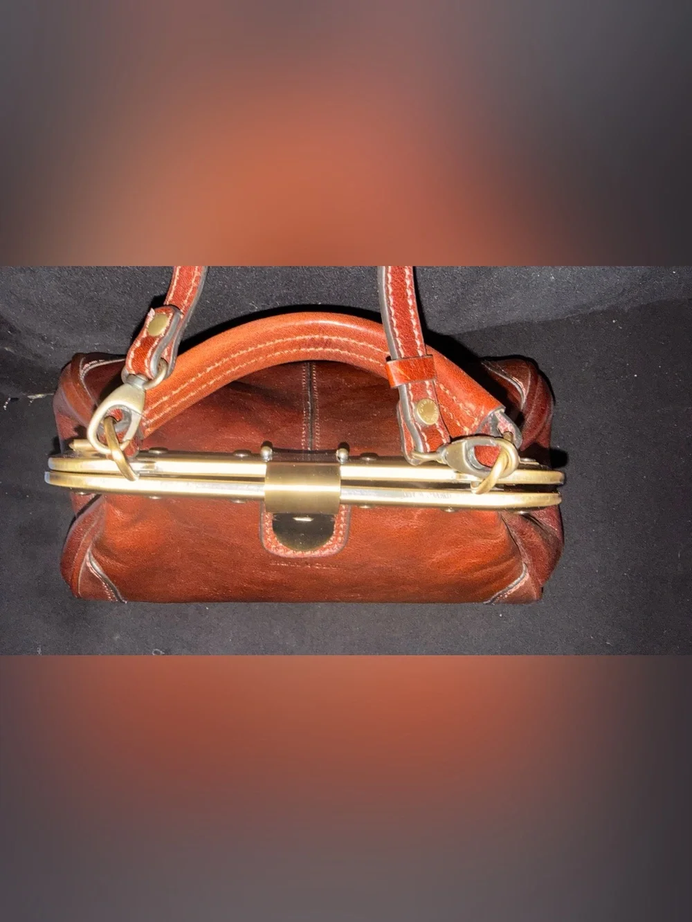 Gianni Conti Italian  Brown Leather Frame-Top Clutch